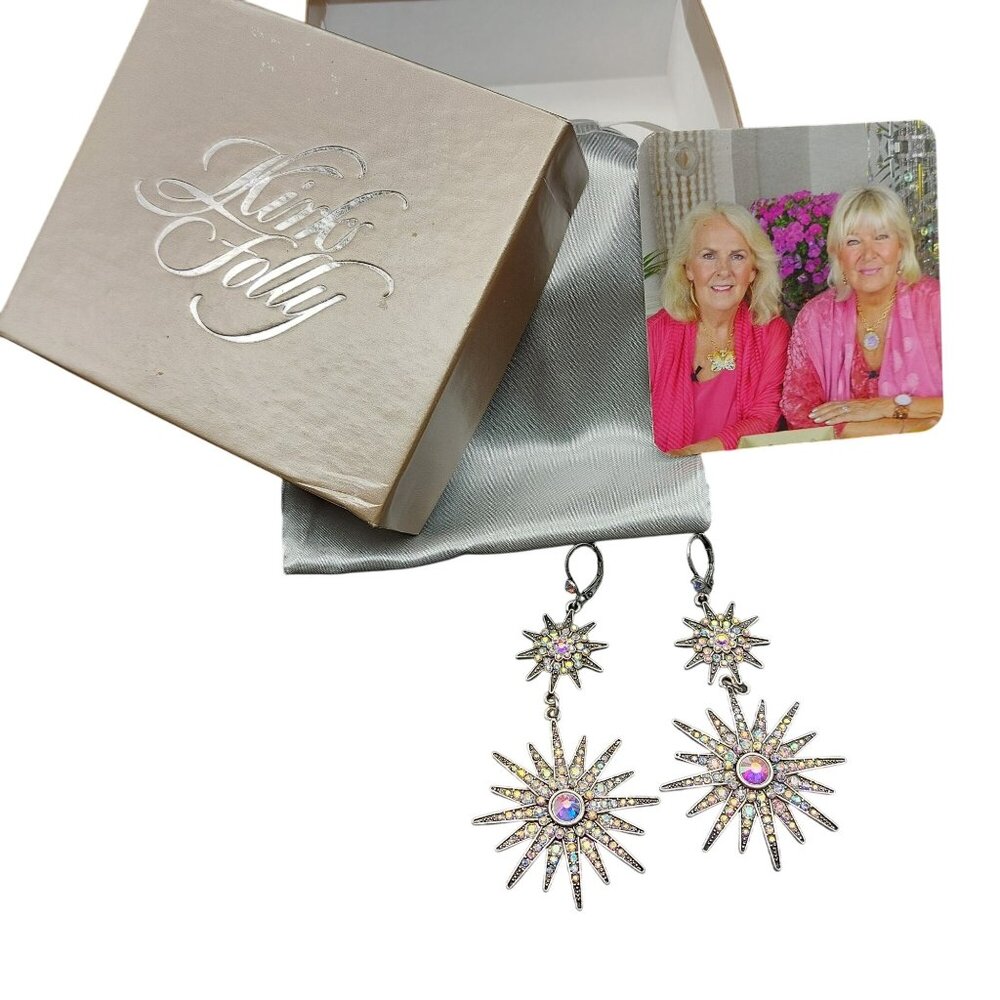 Kirks Folly Vintage Aurora Borealis Starburst Drop Earrings With Original Box